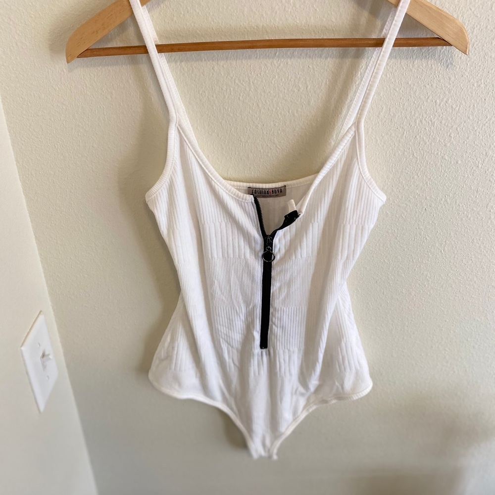 White bodysuit zip front